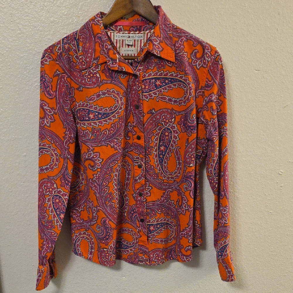 Vintage Tommy Hilfiger Orange and Purple Paisley Shirt